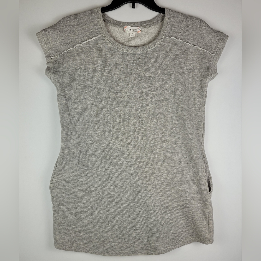 Pink Rose Gray Sleeveless Long Tunic Popover Sweatshirt Top w/ Pockets Large